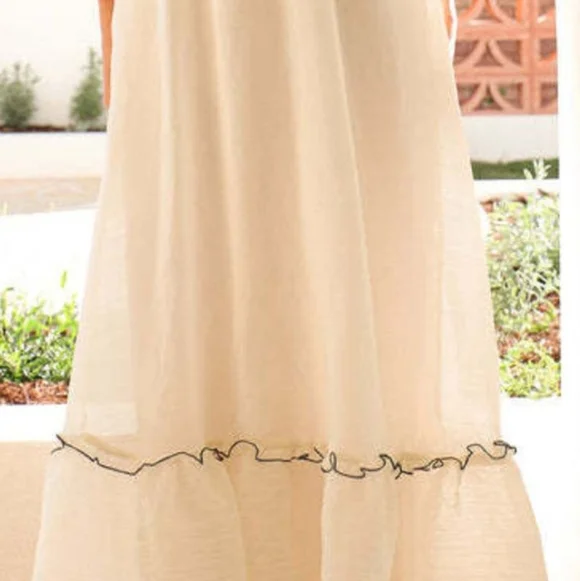 Flutter Sleeve Ruffled Empire Waist Square Neck Contrast Trim Tiered Maxi Dress - Picture 13 of 14